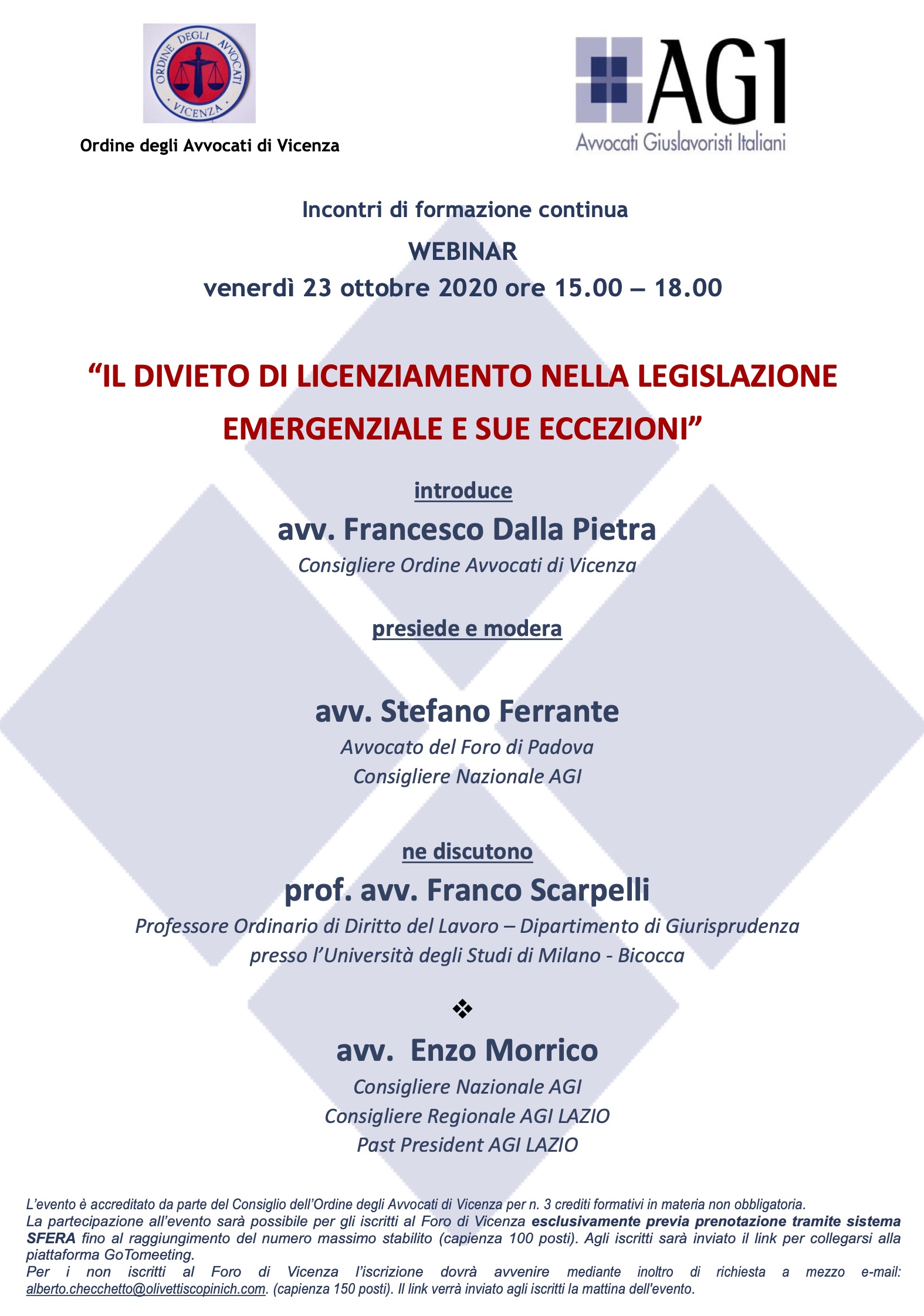 WEBINAR “IL DIVIETO DI LICENZIAMENTO NELLA LEGISLAZIONE EMERGENZIALE E SUE ECCEZIONI”